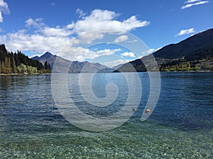 Queenstown Waterfront turquoise crystal clear water on sunny day