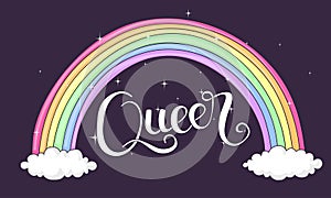 Queer lettering under a rainbow