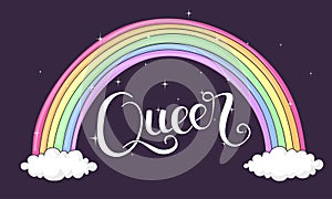 Queer lettering under a rainbow photo