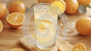 Quenching thirst with a chilled glass of homemade lemonade garnished with slices of tangy oranges