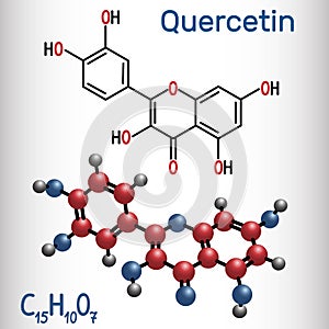 Quercetin flavonoid molecule. Structural chemical formula and