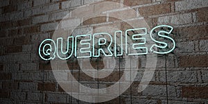 QUERIES - Glowing Neon Sign on stonework wall - 3D rendered royalty free stock illustration