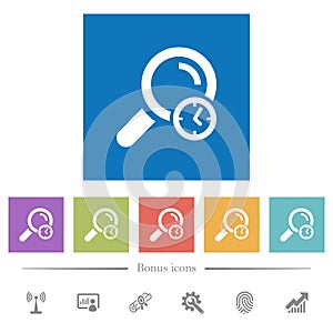 Query time flat white icons in square backgrounds photo