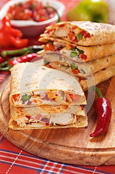 Quesadillas with chicken meat and vegetables