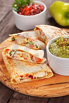 Quesadillas with chicken meat and vegetables