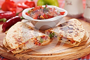 Quesadillas with chicken meat and vegetables