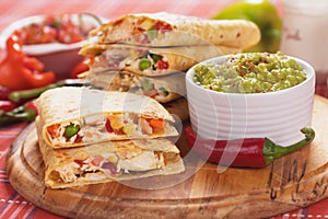 Quesadillas with guacamole dip