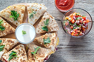 Quesadillas on the wooden board