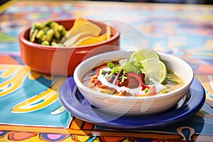 queso dip with chorizo, side of sour cream and guacamole