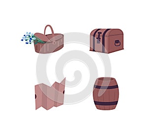 Quest attributes flat color vector object set