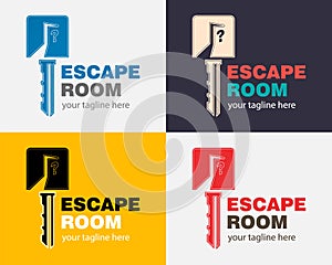 Quest or Escape room abstract logo.  Cooperative game sign of closed room