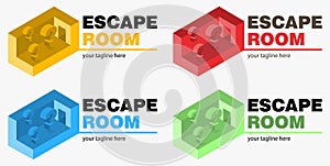 Quest or Escape room abstract logo.  Cooperative game sign of closed room