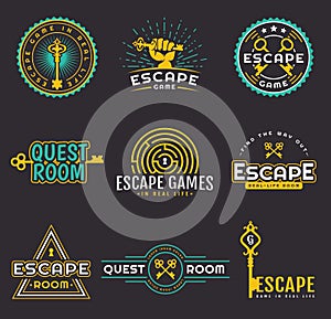 Quest room and escape game logo set. photo