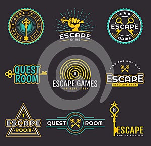 Quest room and escape game logo set.