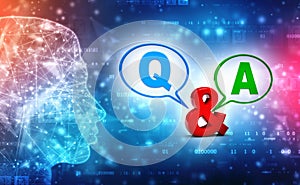 Question & Answer Bubble Chat in technology background .3d render
