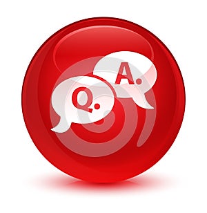 Question answer bubble icon glassy red round button