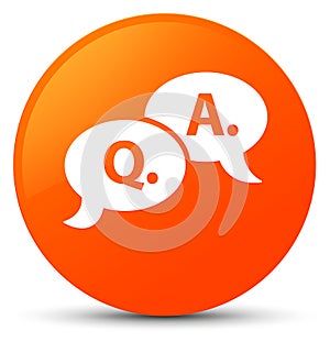 Question answer bubble icon orange round button