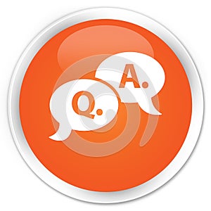 Question answer bubble icon premium orange round button