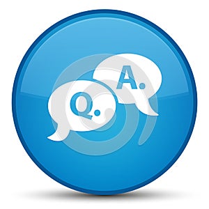 Question answer bubble icon special cyan blue round button