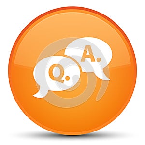 Question answer bubble icon special orange round button