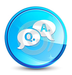 Question answer bubble icon splash natural blue round button