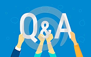 Question and answer concept illustration of human hands hold letters Q and A photo