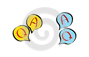 Question & Answer flat bubble icons in doodle style