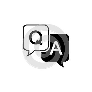 Question and answer icon in flat style. Discussion speech bubble vector illustration on white background. Question photo