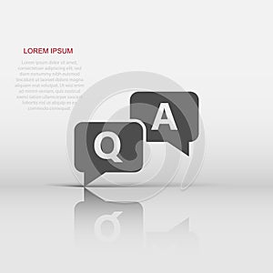 Question and answer icon in flat style. Discussion speech bubble vector illustration on white isolated background. Question,