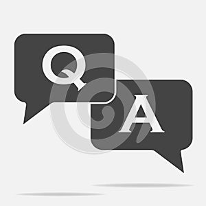 Question answer icon on gray background. Flat image speech bub