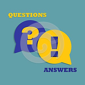 Question and answer mark in speech bubble in a flat design