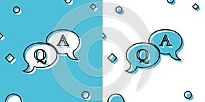 Question and Answer mark in speech bubble icon on blue and white background. Q and A symbol. FAQ sign. Copy files, chat