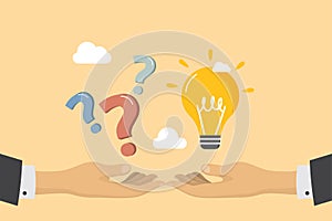 Question and answer, solving problem or business solution, ask for reply or idea to solve difficulty and trouble, FAQ concept,