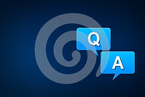 Question and answer speech bubble concept on blue background, digital question mark background