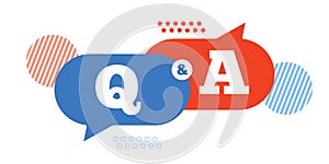 Question and answer symbol with q and a letter in thin black line, solid, and blue and yellow speak bubble.