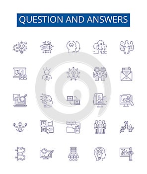 Question and answers line icons signs set. Design collection of Questions, Answers, Quiz, Inquiry, Reply, Answerable