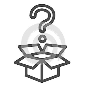 Question and box line icon, delivery concept, carton box with question mark sign on white background, Open cardboard box