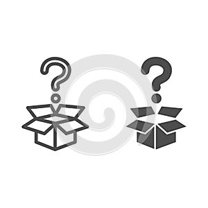 Question and box line and solid icon, delivery concept, carton box with question mark sign on white background, Open