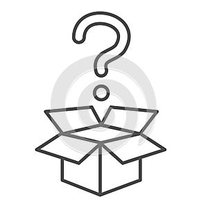 Question and box thin line icon, delivery concept, carton box with question mark sign on white background, Open