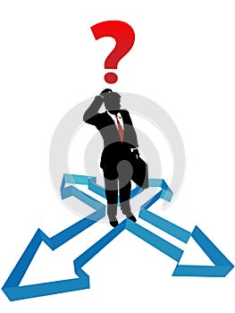 Question businessman indecision direction arrows photo