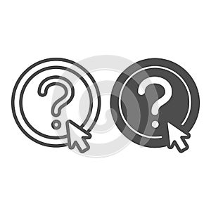 Question button and mouse pointer line and solid icon, online education concept, Question mark sign on white background