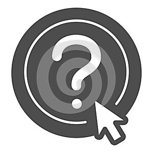 Question button and mouse pointer solid icon, online education concept, Question mark sign on white background, FAQ sign