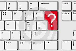 Question concept PC computer keyboard 3d illustration red