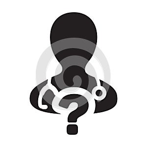 Question icon online doctor consultation vector male person profile avatar with question symbol for medical answers in glyph picto