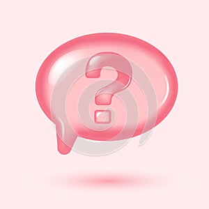 Question mark 3d vector icon. 3d Speech bubble with question mark icon. FAQ, support, help concept. Vector illustration.