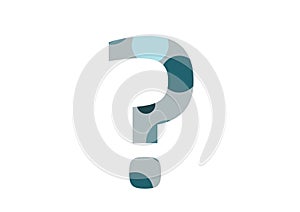 question mark of the alphabet made with several blue dots and a gray background
