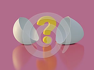 A question mark appears from an egg shell