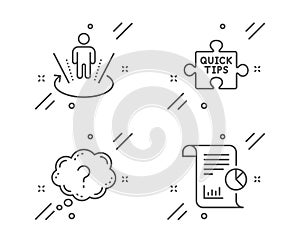 Question mark, Augmented reality and Quick tips icons set. Report sign. Quiz chat, Virtual reality, Tutorials. Vector