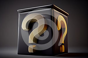 The question mark on the black cube. Art image