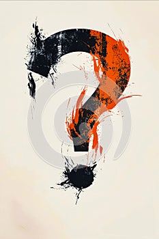 A question mark with a black and orange swirls. Generative AI